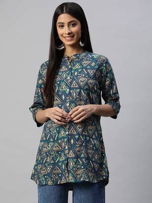 Navy-blue printed viscose rayon tunics 1