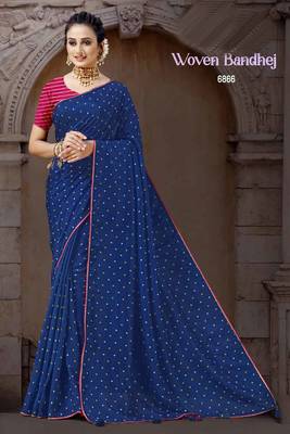 Art Silk Woven Bandhej Saree With Buti And Lace Border Work 1