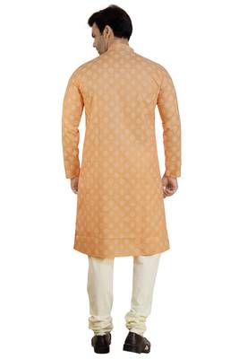 Orange printed linen kurta-pajama 2