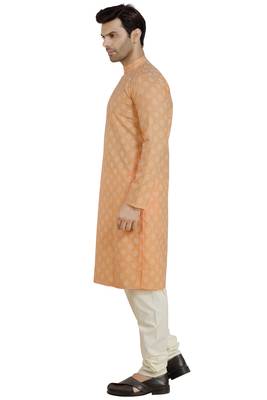 Orange printed linen kurta-pajama 3