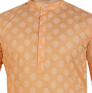 Orange printed linen kurta-pajama 5