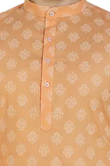 Orange printed linen kurta-pajama