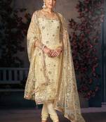 Pale Yellow Sequence Embroidered Churidar Suit