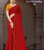 Art Silk Woven Bandhej Saree With Buti And Lace Border Work