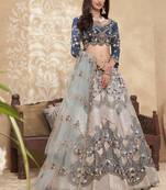 Blue And Peach Multi Embroidered Designer Weddinng Lehenga Choli