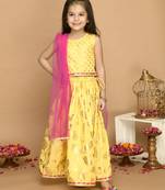 Yellow & Gold Printed Lehenga Choli With Lace Work 