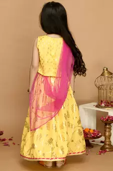 Yellow & Gold Printed Lehenga Choli With Lace Work 