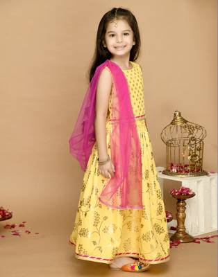 Yellow & Gold Printed Lehenga Choli With Lace Work  3