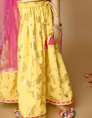 Yellow & Gold Printed Lehenga Choli With Lace Work  4