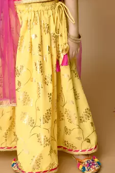 Yellow & Gold Printed Lehenga Choli With Lace Work 