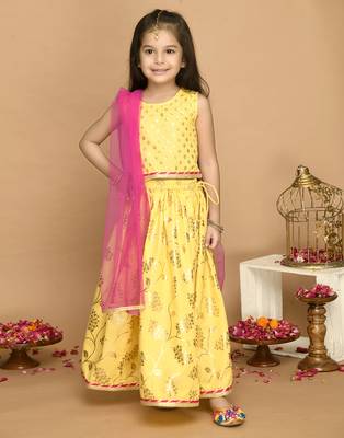 Yellow & Gold Printed Lehenga Choli With Lace Work  6