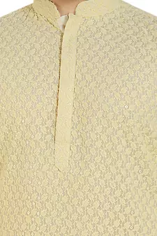 Yellow embroidered pure georgette kurta-pajama