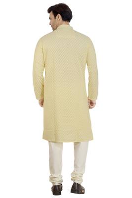 Yellow embroidered pure georgette kurta-pajama 3