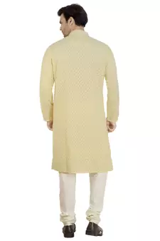 Yellow embroidered pure georgette kurta-pajama