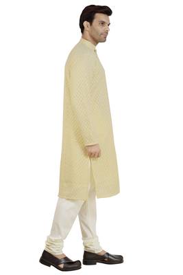 Yellow embroidered pure georgette kurta-pajama 5