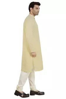 Yellow embroidered pure georgette kurta-pajama