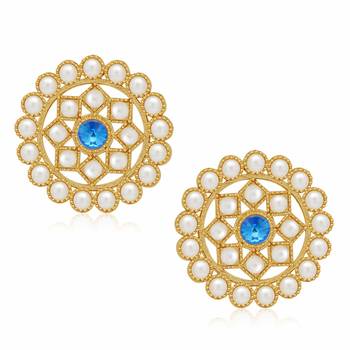 Gold Plated Pearl Diamond Dark blue and white Kundan Choker Necklace with Round Earrings Traditional Jewellery Set 3