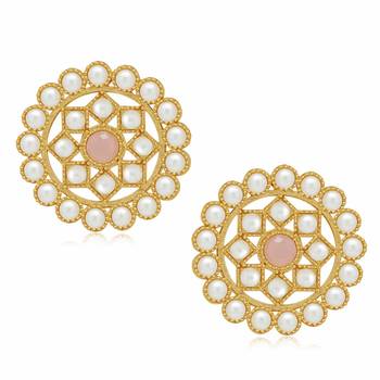 Gold Plated Pearl Diamond Pink Kundan Choker Necklace with Round Earrings Traditional Jewellery Set 3