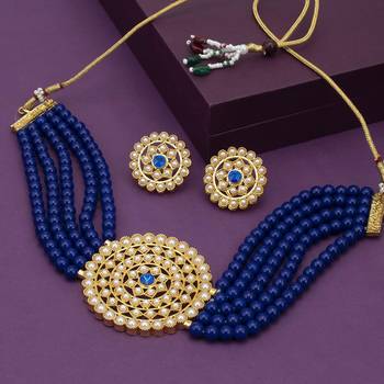 Gold Plated Pearl Diamond Pink Kundan Choker Necklace with Round Earrings Traditional Jewellery Set 1