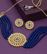 Gold Plated Pearl Diamond Pink Kundan Choker Necklace with Round Earrings Traditional Jewellery Set