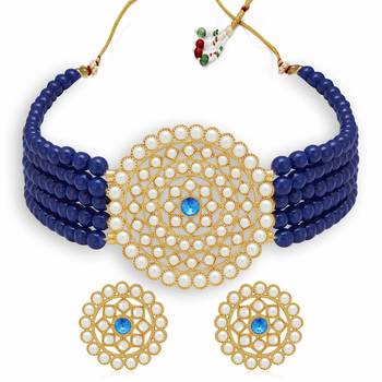 Gold Plated Pearl Diamond Pink Kundan Choker Necklace with Round Earrings Traditional Jewellery Set 2