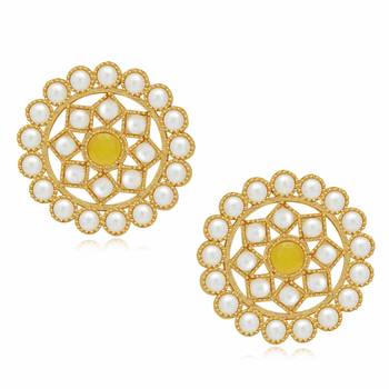 Gold Plated Pearl Diamond Yellow Kundan Choker Necklace with Round Earrings Traditional Jewellery Set 3
