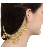 Jewel Farm Gold Plated Bahubali Inspired Three Layered Pearl Ear Chain For Women