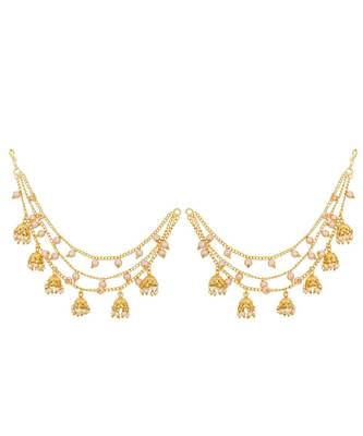 Jewel Farm Gold Plated Bahubali Inspired Three Layered Pearl Ear Chain For Women 1