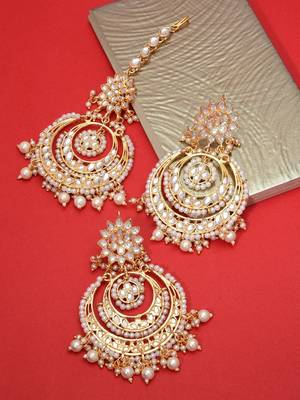 Simply your's Gold Plated Traditional Kundan & Pearl Earring with Maang Tikka Set 1