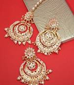 Simply your's Gold Plated Traditional Kundan & Pearl Earring with Maang Tikka Set
