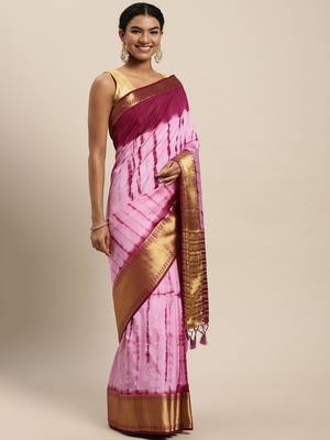 Purple Vallabhi Silk Blend Saree With Blouse Piece 3