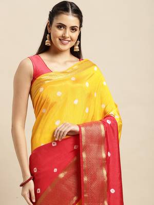Red Vallabhi Silk Blend Saree With Blouse Piece 1