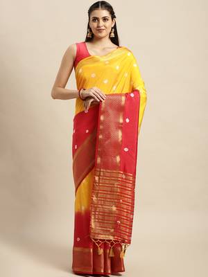 Red Vallabhi Silk Blend Saree With Blouse Piece 2