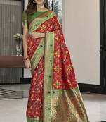 Red woven silk saree with blouse