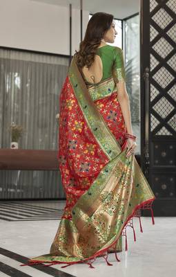 Red woven silk saree with blouse 2