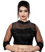Himalay FashionBand Collar Embriodered Black Color 3/4 Sleeve Blouse For Saree