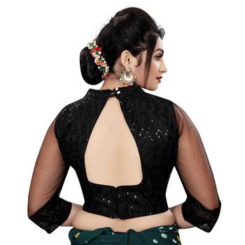 Himalay FashionBand Collar Embriodered Black Color 3/4 Sleeve Blouse For Saree 4