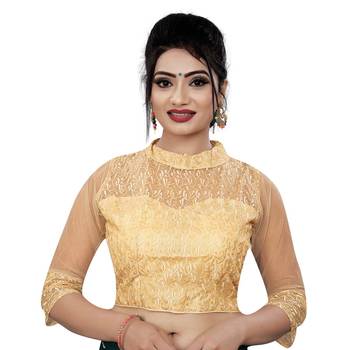 Himalay FashionBand Collar Embriodered Gold Color 3/4 Sleeve Blouse For Saree 1
