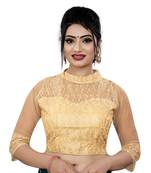 Himalay FashionBand Collar Embriodered Gold Color 3/4 Sleeve Blouse For Saree