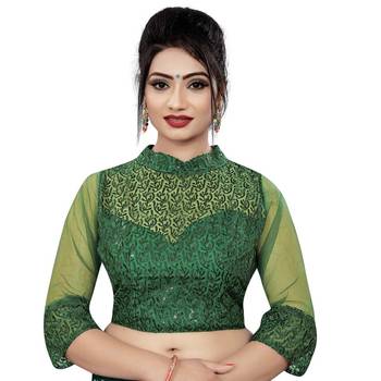 Himalay FashionBand Collar Embriodered Green Color 3/4 Sleeve Blouse For Saree 1
