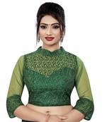 Himalay FashionBand Collar Embriodered Green Color 3/4 Sleeve Blouse For Saree