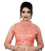 Himalay FashionBand Collar Embriodered Peach Color 3/4 Sleeve Blouse For Saree