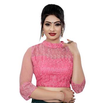 Himalay FashionBand Collar Embriodered Red Color 3/4 Sleeve Blouse For Saree 1