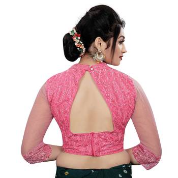 Himalay FashionBand Collar Embriodered Red Color 3/4 Sleeve Blouse For Saree 4