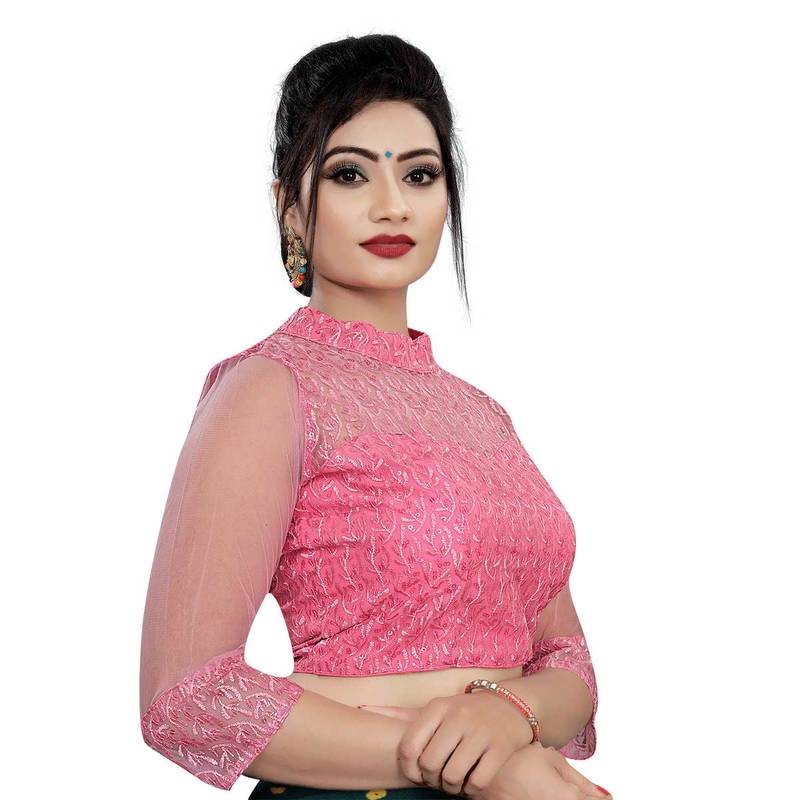 Himalay FashionBand Collar Embriodered Red Color 3/4 Sleeve Blouse For Saree