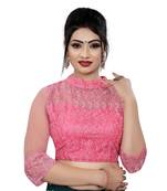 Himalay FashionBand Collar Embriodered Red Color 3/4 Sleeve Blouse For Saree