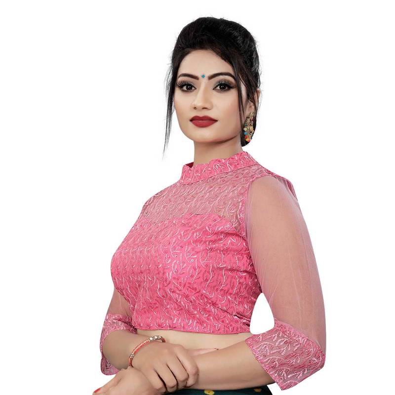 Himalay FashionBand Collar Embriodered Red Color 3/4 Sleeve Blouse For Saree