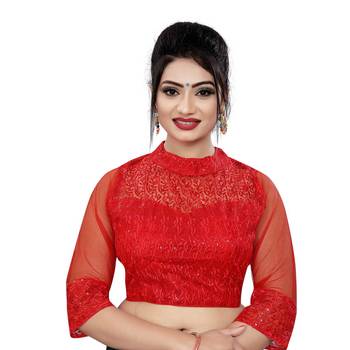 Himalay FashionBand Collar Embriodered White Color 3/4 Sleeve Blouse For Saree 1