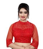 Himalay FashionBand Collar Embriodered White Color 3/4 Sleeve Blouse For Saree