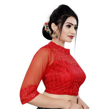 Himalay FashionBand Collar Embriodered White Color 3/4 Sleeve Blouse For Saree 2